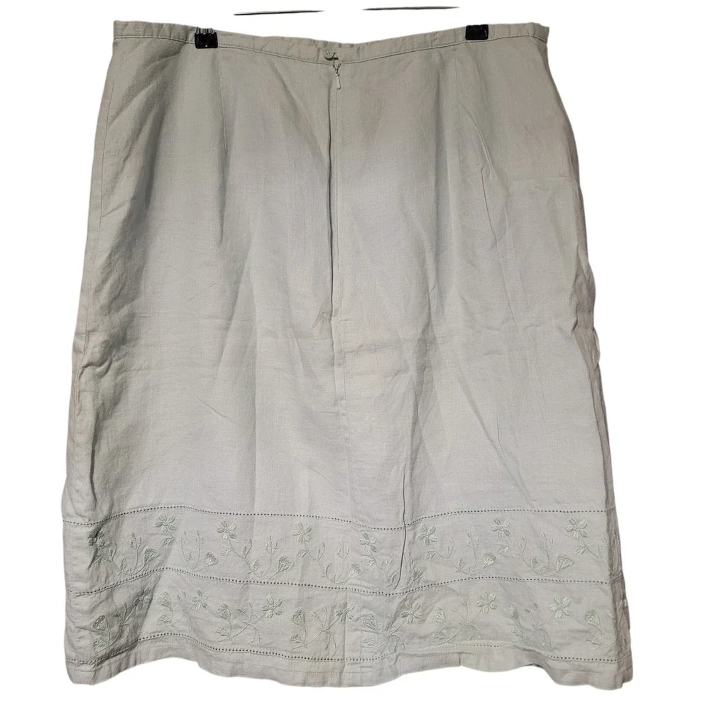 OLD NAVY‎ 100% Linen Light Blue Midi Skirt Sz 16 Embroidered Floral 34x25